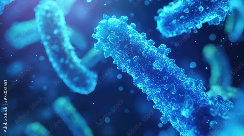 3D Microscopic Blue Bacteria. AI generated illustration 3D Microscopic Blue Bacteria. AI generated illustration