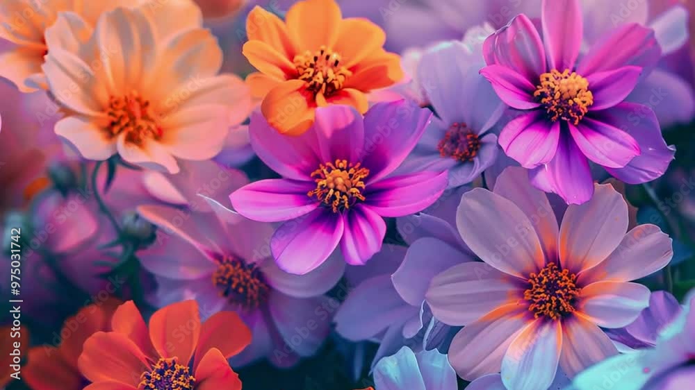 a beautiful array of colorful flowers, with prominent blooms in shades of purple, pink, and orange. a beautiful array of colorful flowers, with prominent blooms in shades of purple, pink, and orange.