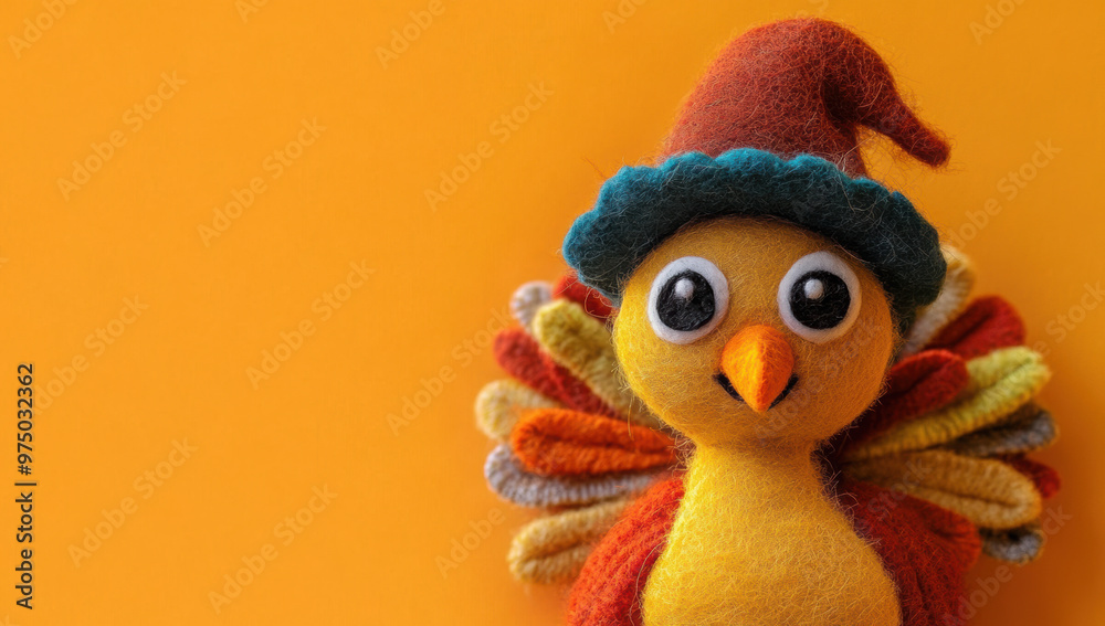 orange brown and yellow crafted felt turkey laying flat on an orange background with copy space
orange brown and yellow crafted felt turkey laying flat on an orange background with copy space