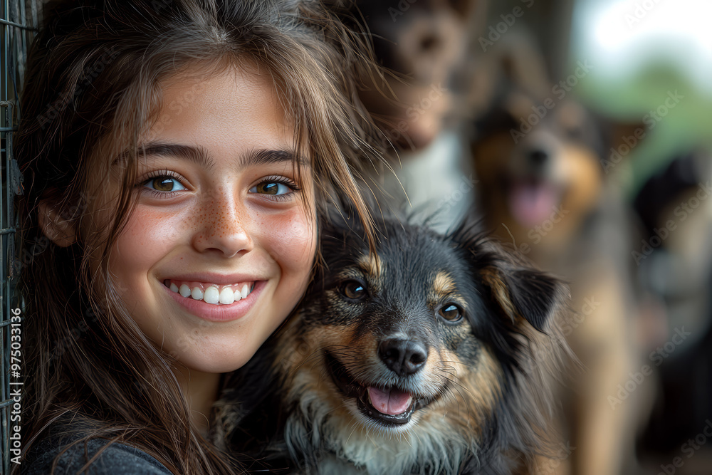 A teenager volunteering at a local animal shelter, interacting with pets and helping with care and adoption activities. Concept of community service and compassion. A teenager volunteering at a local animal shelter, interacting with pets and helping with care and adoption activities. Concept of community service and compassion.