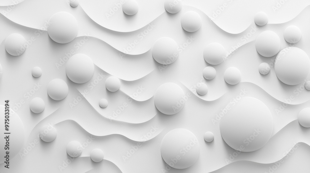 Abstract 3D Circles and Waves in White Abstract 3D Circles and Waves in White