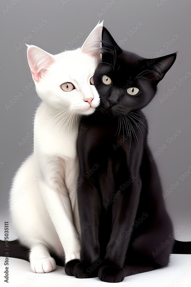 Obraz premium Black and white cat sitting on a white surface