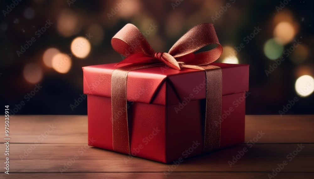 big gift box with bow, holiday and gift giving concept, postcard template