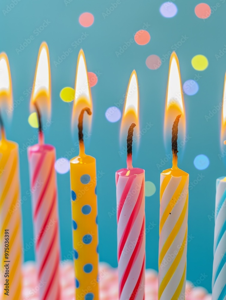 A birthday lit candles on it on pastel background. A birthday lit candles on it on pastel background.