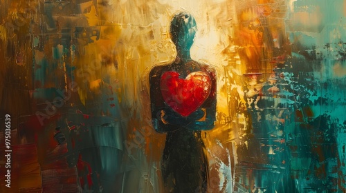 A painting of a person holding a heart, figurativism photo