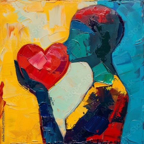 A painting of a person holding a heart, figurativism photo