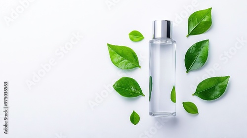 Wallpaper Mural   A bottle with green leaves on a white background has a silver top Torontodigital.ca