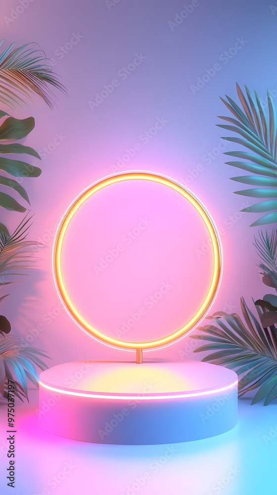 Obraz premium Showcase stage surrounded by neon lights