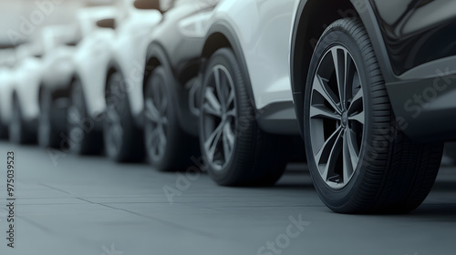 Row of Different Cars Parked in the Parking Lot | Diverse Vehicle Lineup in Organized Urban Space