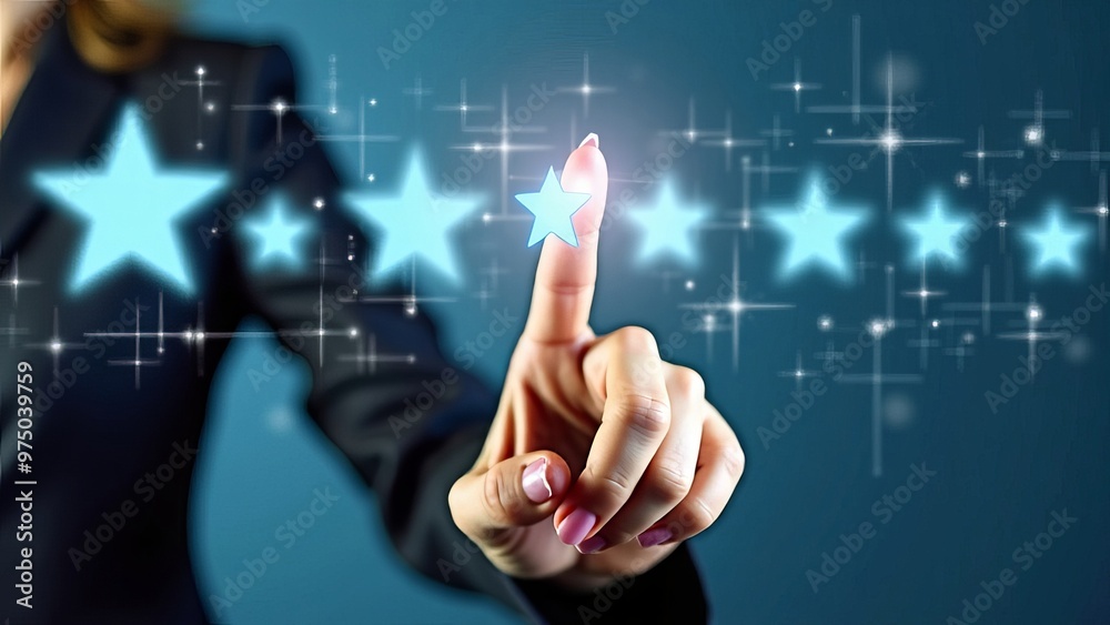 Touching Five Star Rating Concept for Excellence Touching Five Star Rating Concept for Excellence
