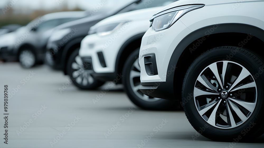 Row of Different Cars Parked in the Parking Lot | Diverse Vehicle Lineup in Organized Urban Space Row of Different Cars Parked in the Parking Lot | Diverse Vehicle Lineup in Organized Urban Space