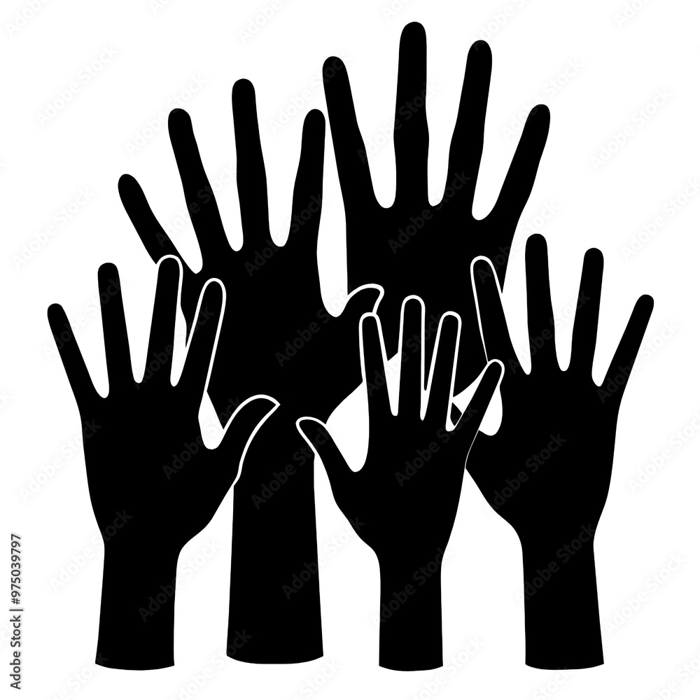 Obraz premium Silhouettes of various hand gestures stand together symbolizing unity creativity and collaboration in an artistic endeavor or community event