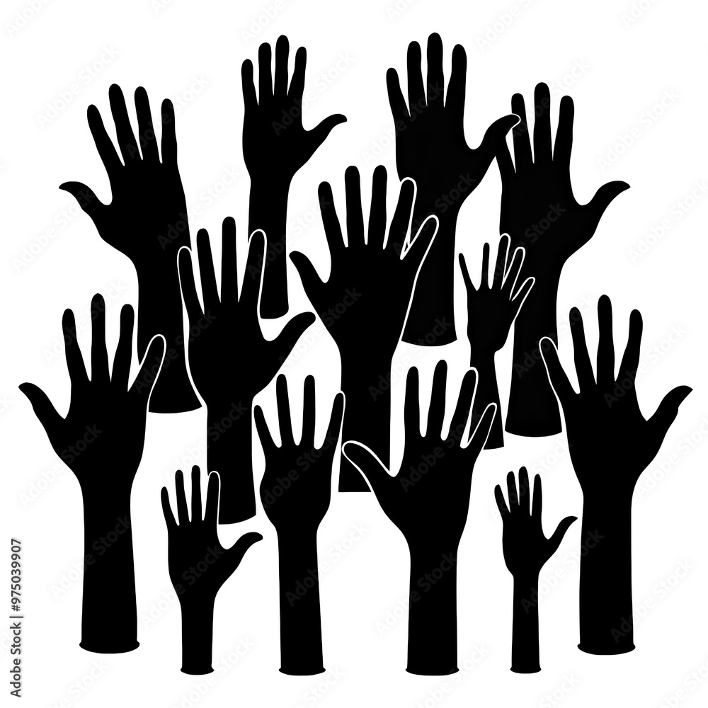 Silhouettes of multiple hands varying in size and shape are arranged creatively to highlight their presence and artistic composition against a simple backdrop Silhouettes of multiple hands varying in size and shape are arranged creatively to highlight their presence and artistic composition against a simple backdrop
