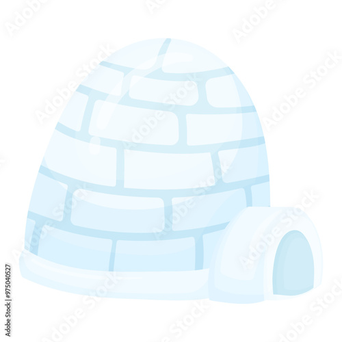 Vector drawing of an igloo in flat style, isolated on a white background. Winter building made of ice blocks. Eskimo house isolated on white background
