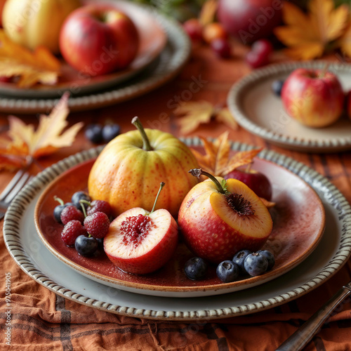 fondo de frutas rojas con arandanos y franbuesas, en temporada de otoño photo