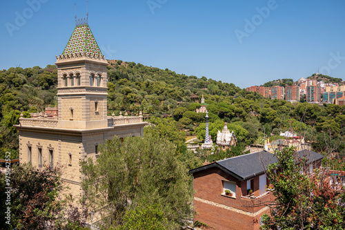 Attractions in Park Guell in Barcelona, Spain,