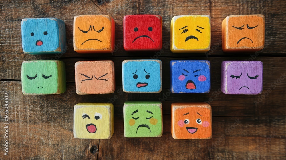 Emotions on Colorful Cubes. AI generated illustration