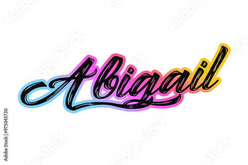 The name “Abigail” written in a stylized colorful retro font photo