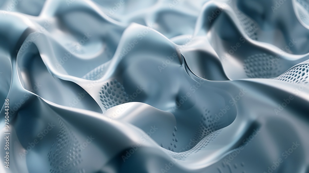 Obraz premium Abstract 3D Rendered Wavy Blue and Grey Surface with Subtle Pattern
