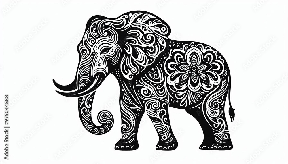 Fototapeta premium Black and white elephant design with white background