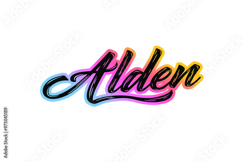 The name “Alden” written in a stylized colorful retro font photo