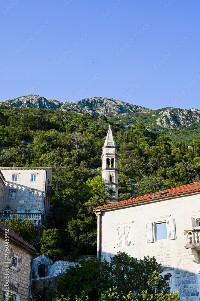 Fototapeta premium Postcard Scene of Perast, Bay of Kotor, Montenegro - beautiful holiday destination in the Balkans - Summertime