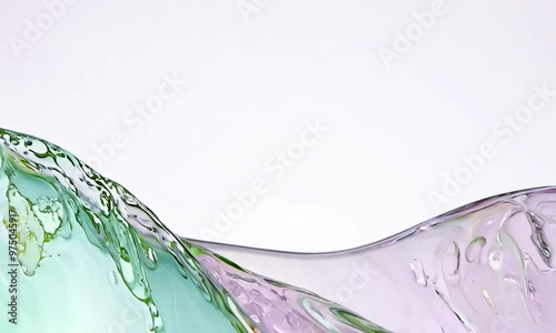 Beautiful abstract wave background with swirling mercury texture effect, pastel colors of spring blossoms and new foliage rendered in 3D