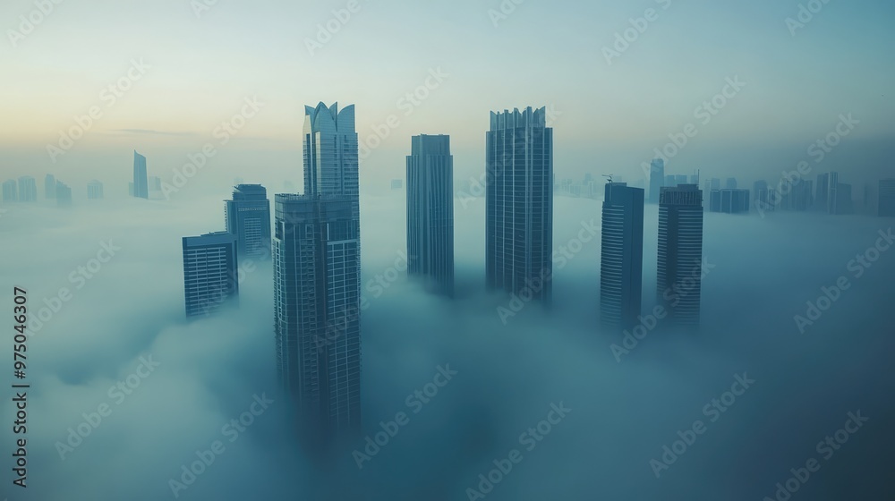 Dubai Skyscrapers in Fog. AI generated illustration Dubai Skyscrapers in Fog. AI generated illustration