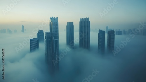 Dubai Skyscrapers in Fog. AI generated illustration