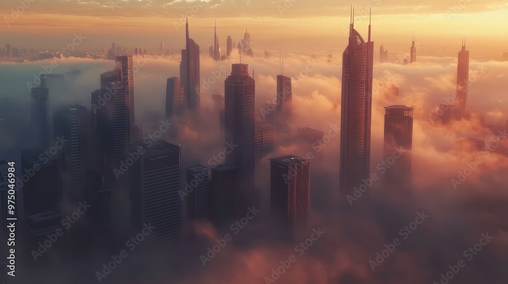 Dubai Skyscrapers in Fog. AI generated illustration Dubai Skyscrapers in Fog. AI generated illustration
