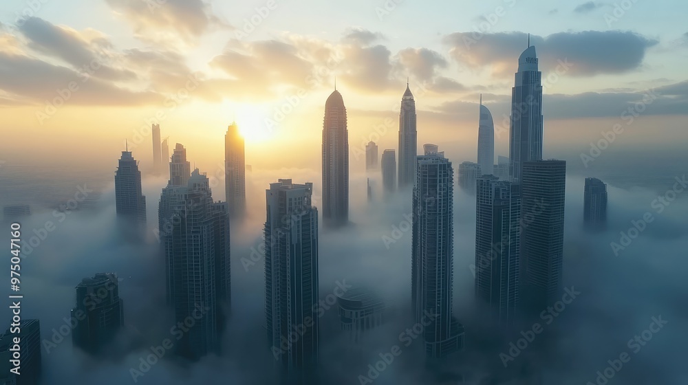 Dubai Skyscrapers in Fog. AI generated illustration Dubai Skyscrapers in Fog. AI generated illustration