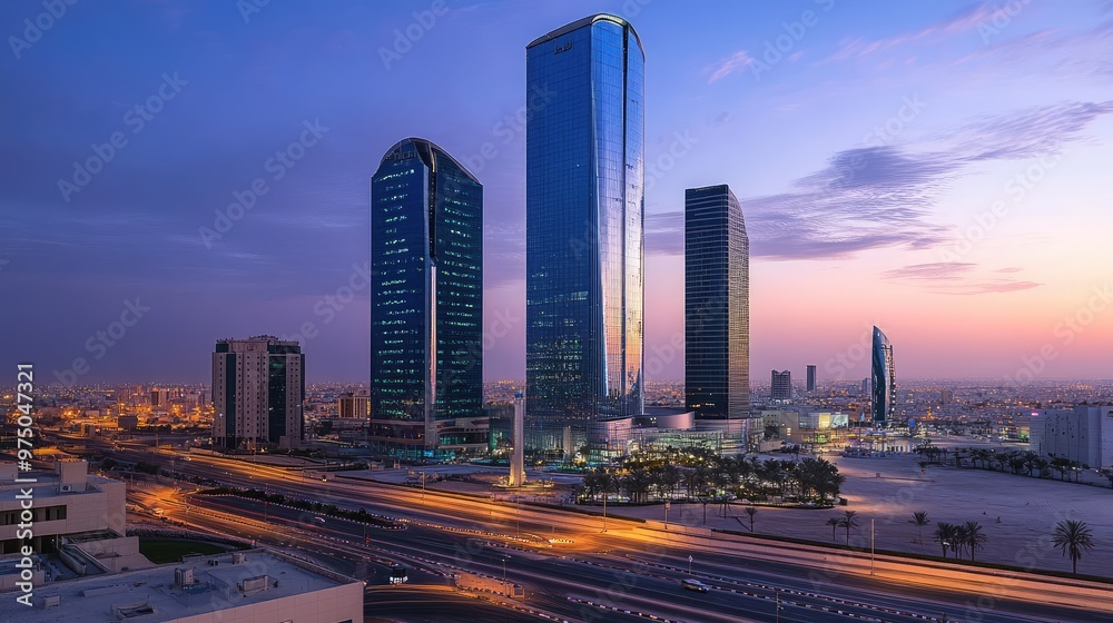 Fototapeta premium KAFD Buildings in Riyadh. AI generated illustration
