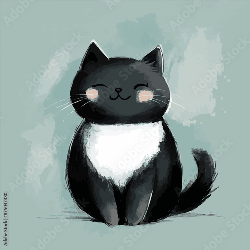 Black and white vector design of a cute cat, perfect for a simplistic aesthetic and stock illustrations.