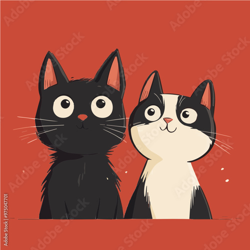 Cute cartoon illustration of a dog and cat looking overwhelmed in a flat design style. Great for pet-themed stock vectors and fun designs.