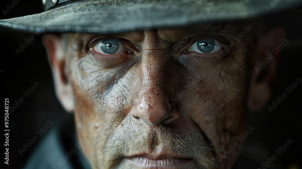Close-Up Portrait of a Man with Blue Eyes and Wrinkles Close-Up Portrait of a Man with Blue Eyes and Wrinkles