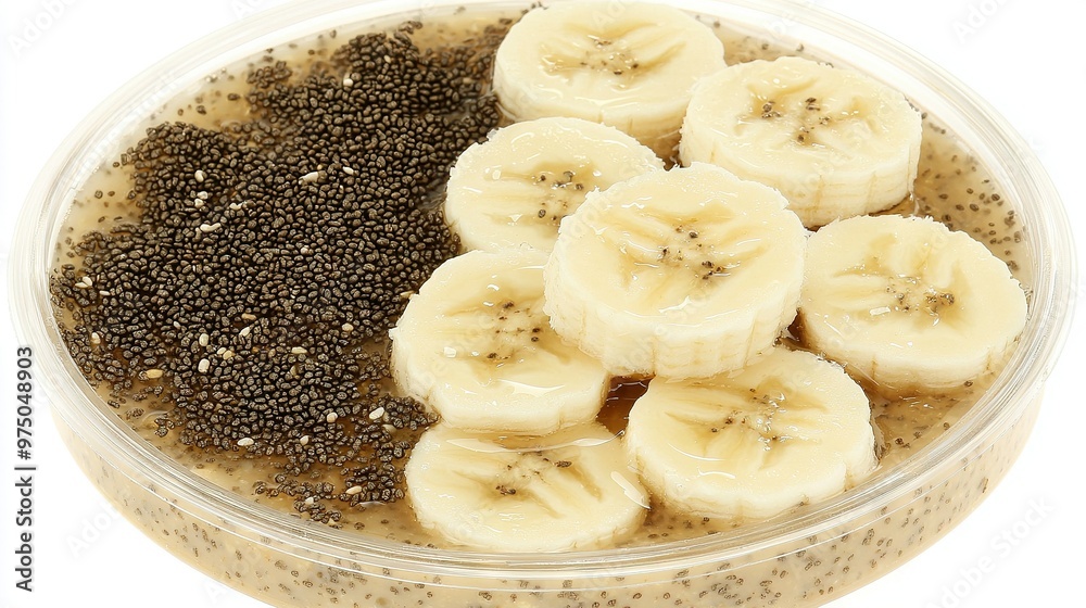A bowl of chia seeds, bananas, and chia seeds on a table A bowl of chia seeds, bananas, and chia seeds on a table