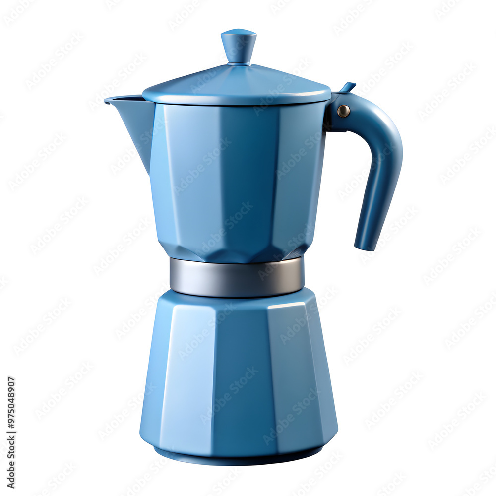 A blue stovetop espresso maker isolated on a transparent or white background. A blue stovetop espresso maker isolated on a transparent or white background.