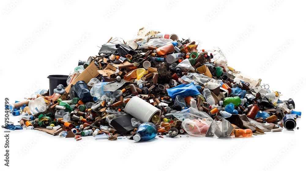 Large Pile of Trash and Garbage Isolated on White Background Large Pile of Trash and Garbage Isolated on White Background