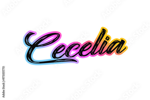 The name “Cecelia” written in a stylized colorful retro font photo