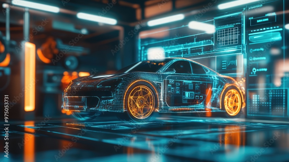 Fototapeta premium EV Technology Interface. AI generated illustration