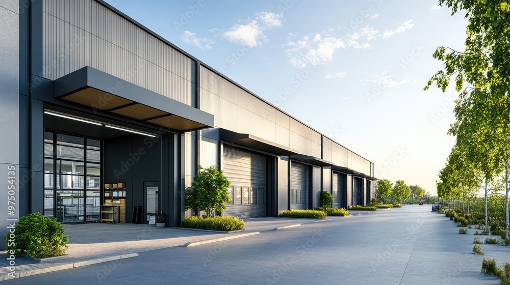 Modern Warehouse Exterior. AI generated illustration Modern Warehouse Exterior. AI generated illustration