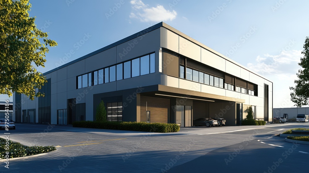 Modern Warehouse Exterior. AI generated illustration Modern Warehouse Exterior. AI generated illustration