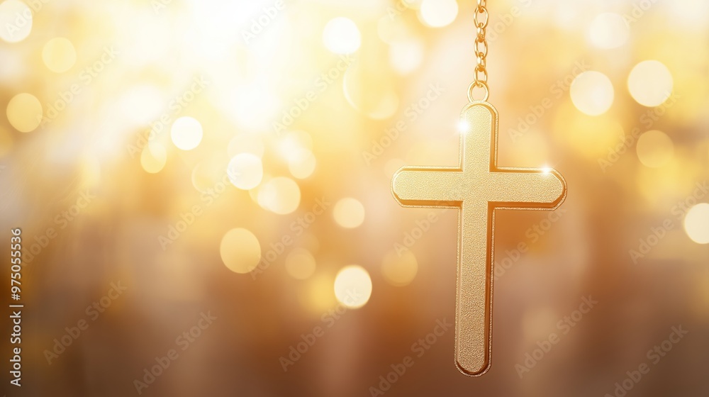 Golden christian cross glows warmly, symbolizing hope and faith, perfect for religious holidays or moments of devotion and worship Golden christian cross glows warmly, symbolizing hope and faith, perfect for religious holidays or moments of devotion and worship