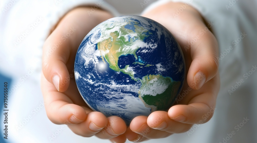 Businessperson is holding a model of the earth in their cupped hands, symbolizing environmental awareness and corporate social responsibility Businessperson is holding a model of the earth in their cupped hands, symbolizing environmental awareness and corporate social responsibility