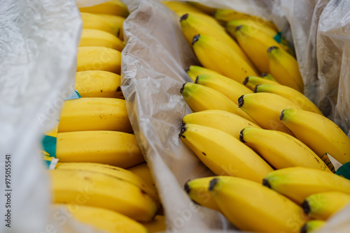 an open package of ripe bananas imported from abroad to a wholesaler in a box