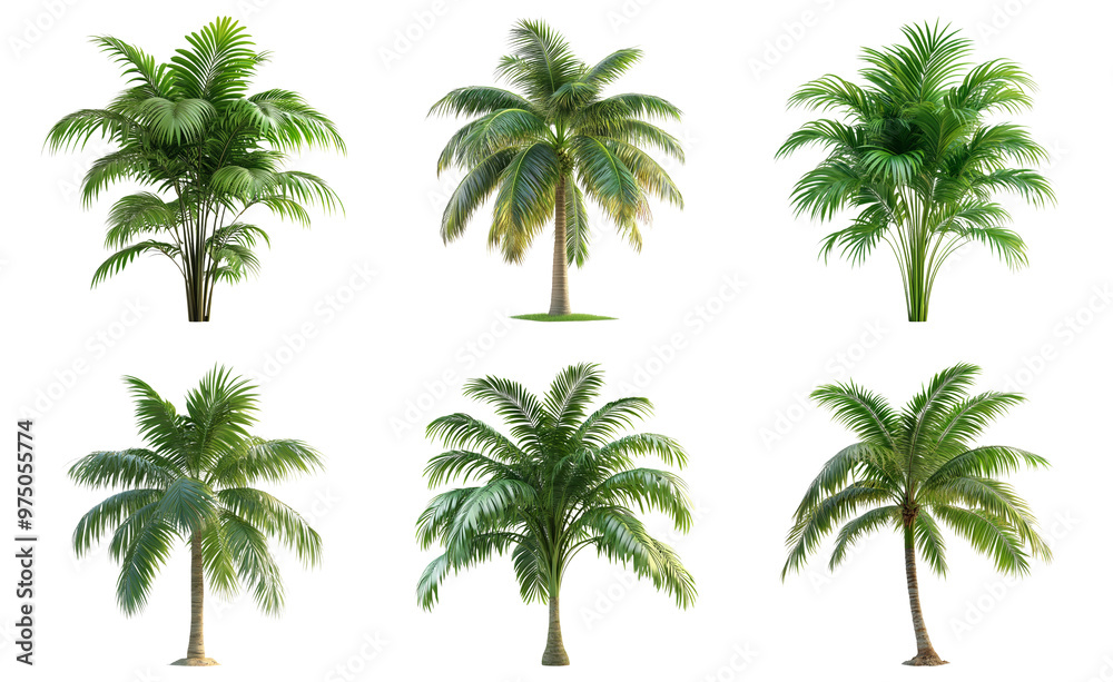 Obraz premium Palm trees in various angles isolated on transparent background