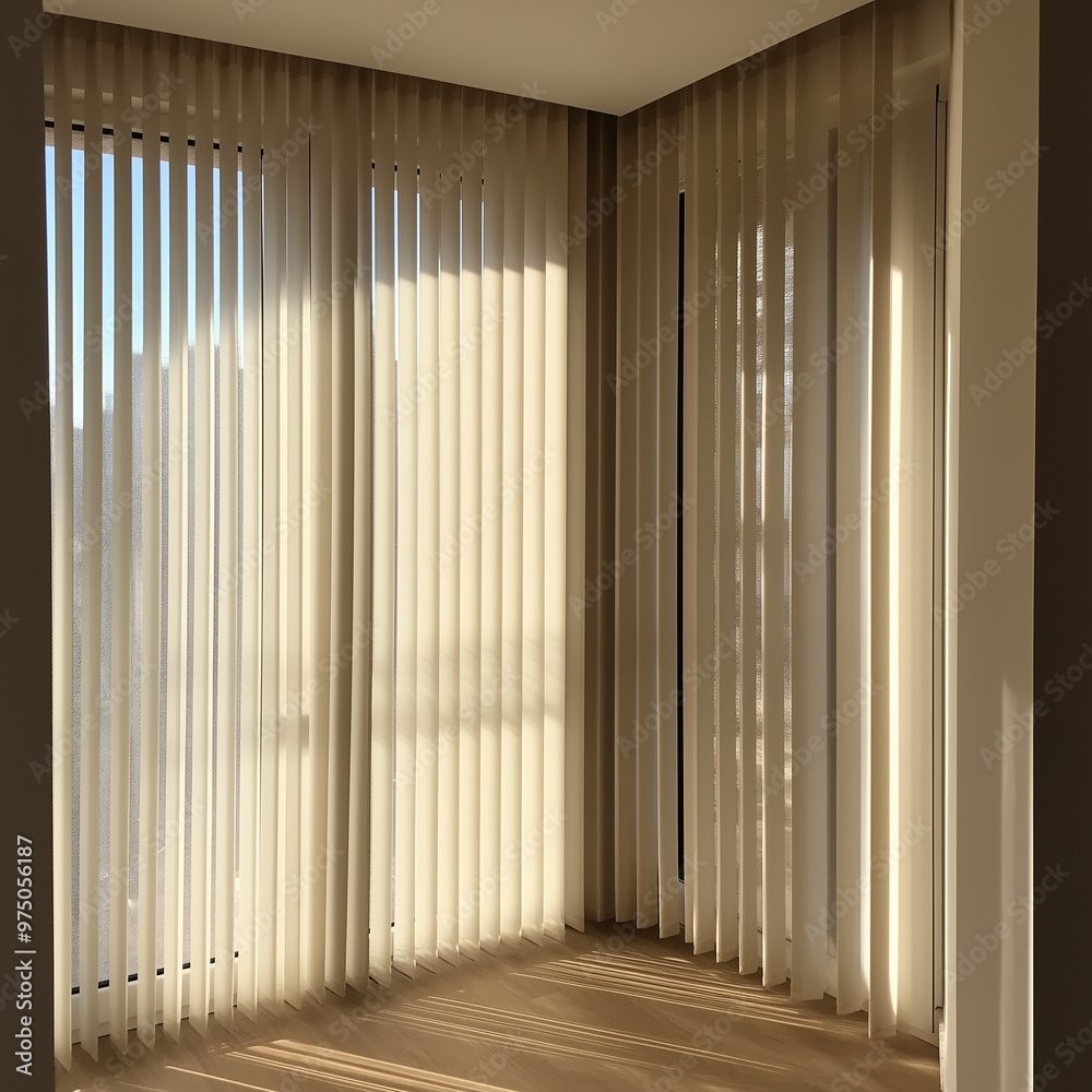 Corner Window Shape with Vertical Blinds in Modern Setting Corner Window Shape with Vertical Blinds in Modern Setting