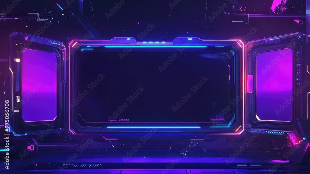 Obraz premium Futuristic Glow-Themed Game Stream Frames. AI generated illustration