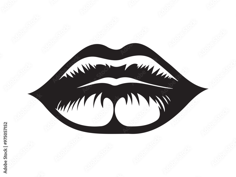 Black silhouette of lips isolated on a white background. Concept of facial expression, mouth anatomy, minimalist style, lip design. Print, icon, design element Black silhouette of lips isolated on a white background. Concept of facial expression, mouth anatomy, minimalist style, lip design. Print, icon, design element