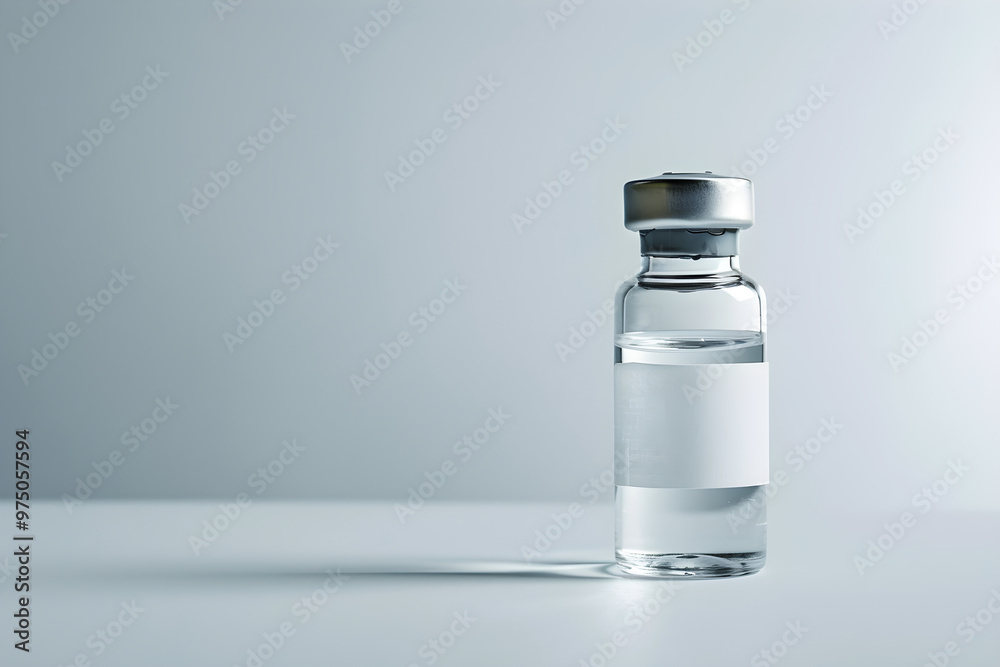 Ampoule with medicine on a white background. Mock up banner. Concept template for creating a new drug, medication, new technology and progress with place for text Ampoule with medicine on a white background. Mock up banner. Concept template for creating a new drug, medication, new technology and progress with place for text